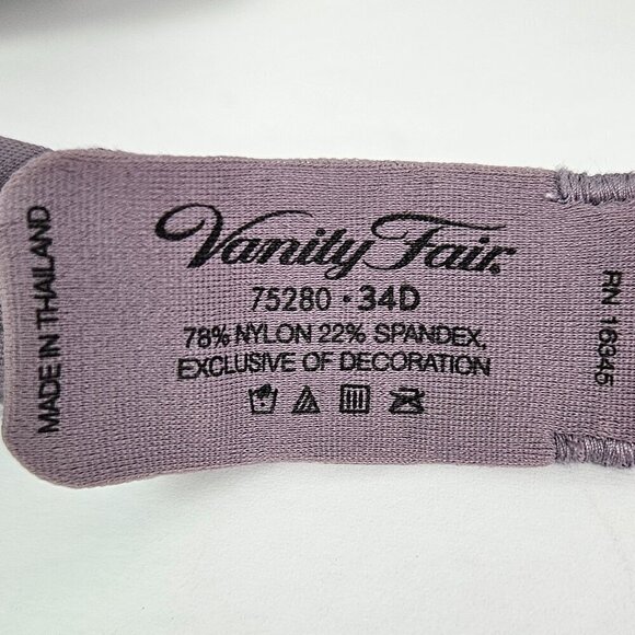 Vanity Fair Perfect Lift Underwire Bra Lilac/Lavender Purple 34D 75280 - Picture 4 of 4